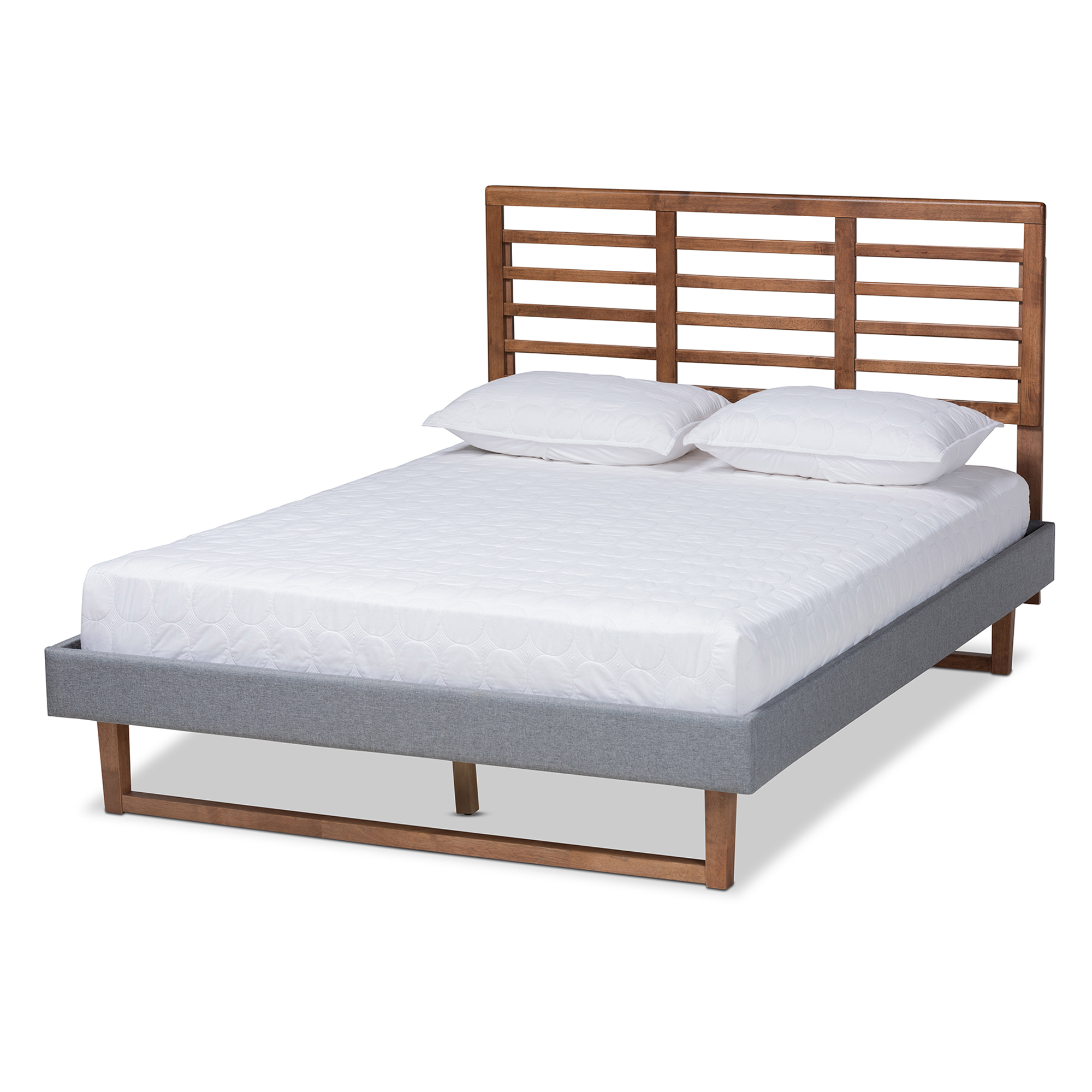 Baxton Studio Rina Modern and Contemporary Dark Grey Fabric Upholstered and Ash Walnut Brown Finished Wood King Size Platform Bed